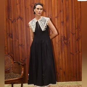 Alemais Black Maxi Dress with Ivory Lace Collar